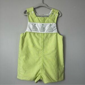 The Bailey Boys Toddler 3T Lime Checkered Shortalls Romper Sailboat Embroidery